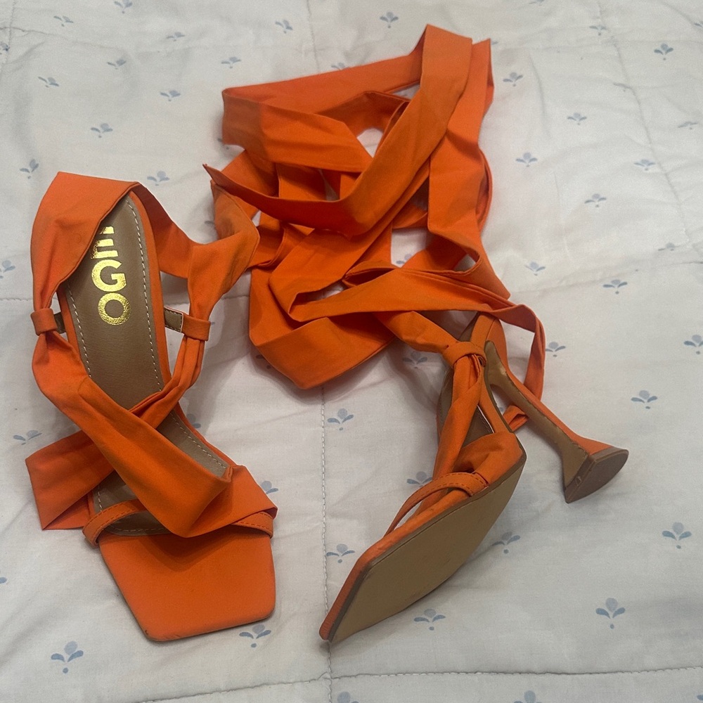Mango Women's Bright Orange Wrap Heels